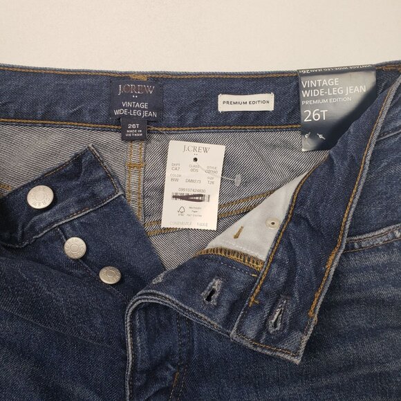 J.Crew Premium Edition Vintage Wide-Leg Jean Women 26T Drk Wash Denim Button Fly - Picture 6 of 12